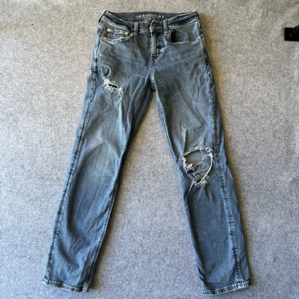 American Eagle Next Level Stretch Distressed Jeans 4 Blue Ripped Denim